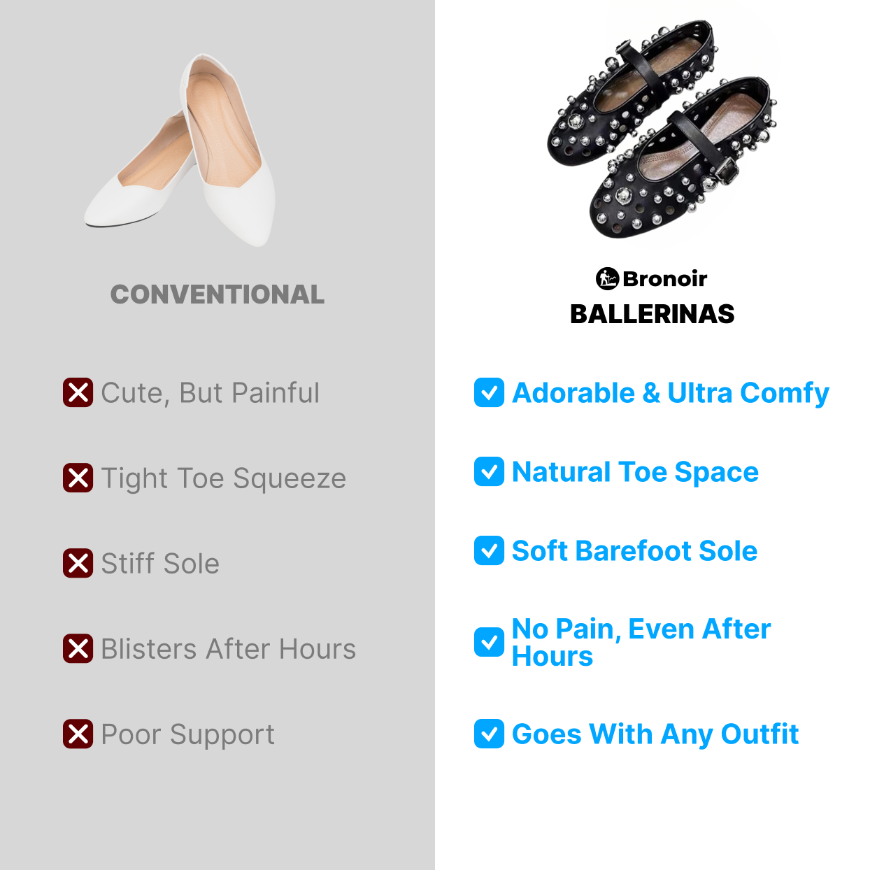 Bronoir Raya Pure - Elegant & Supportive Ballerinas for Daily Comfort