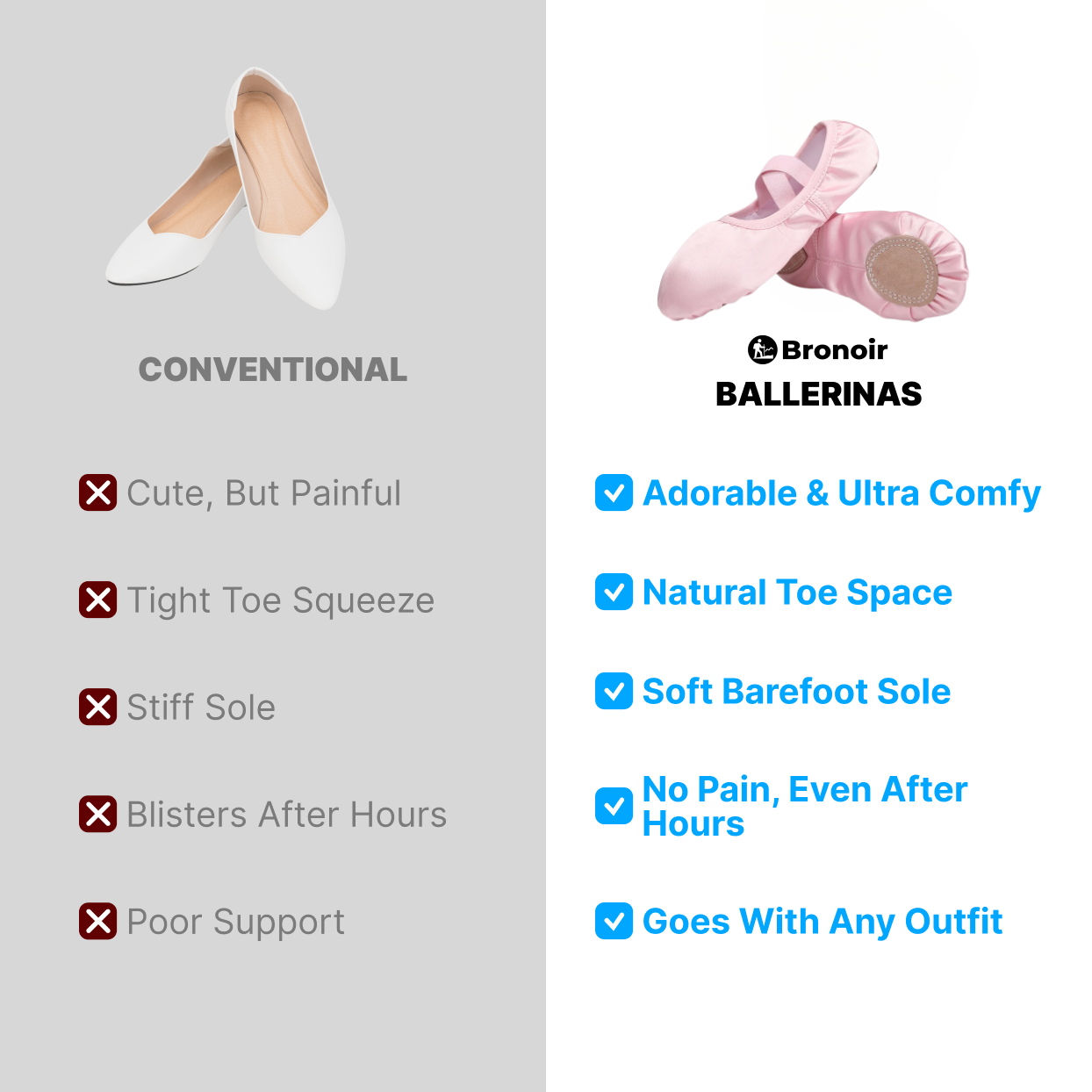 Bronoir Elodie Walk - Elegant & Supportive Ballerinas for Daily Comfort