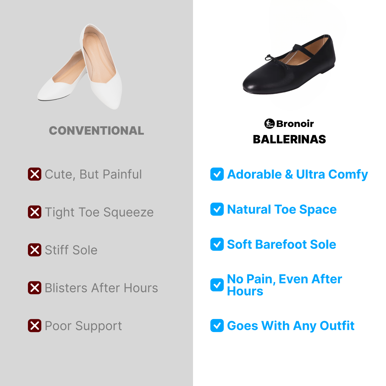 Bronoir Sia Chic - Elegant & Supportive Ballerinas for Daily Comfort