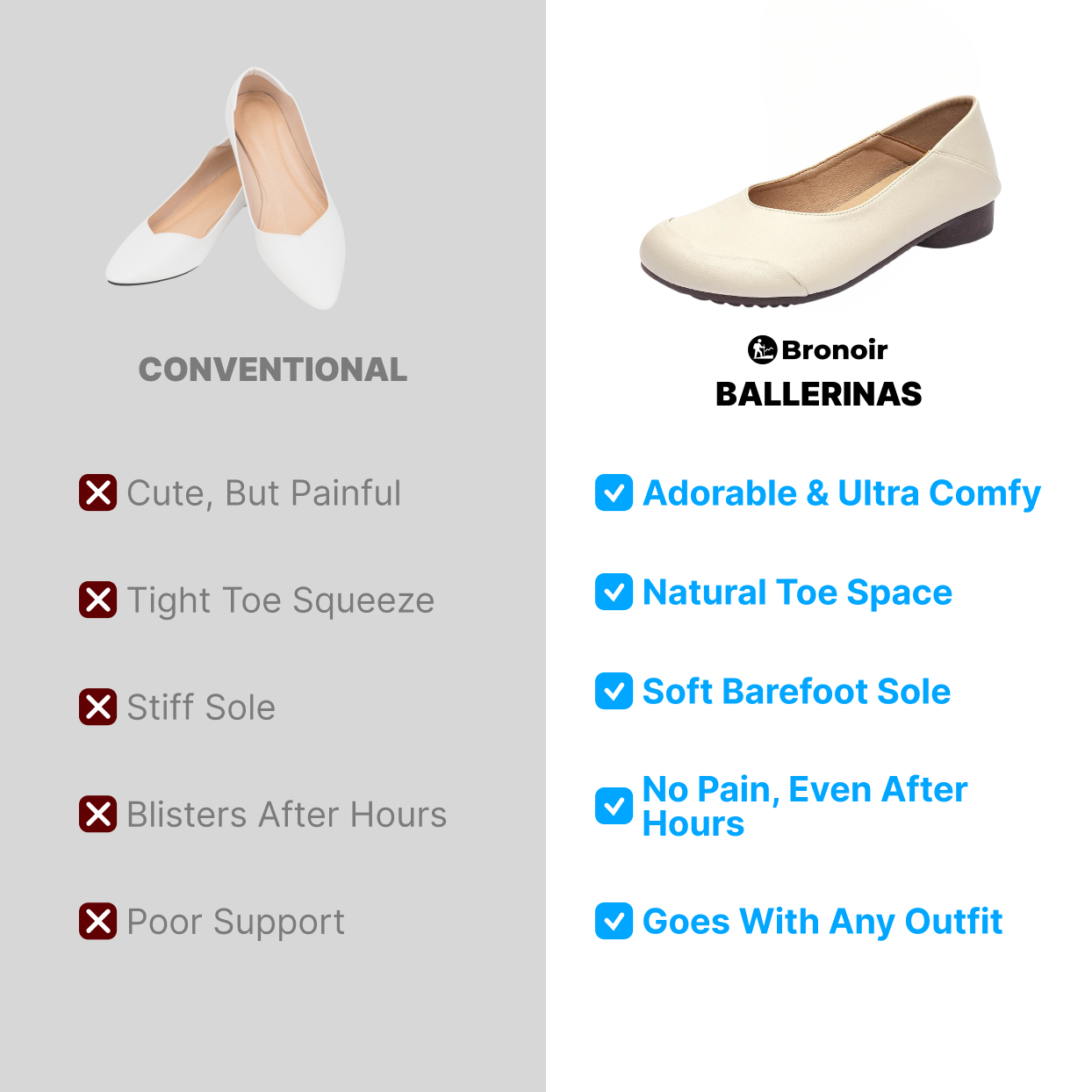 Bronoir Evie Step - Elegant & Supportive Ballerinas for Daily Comfort