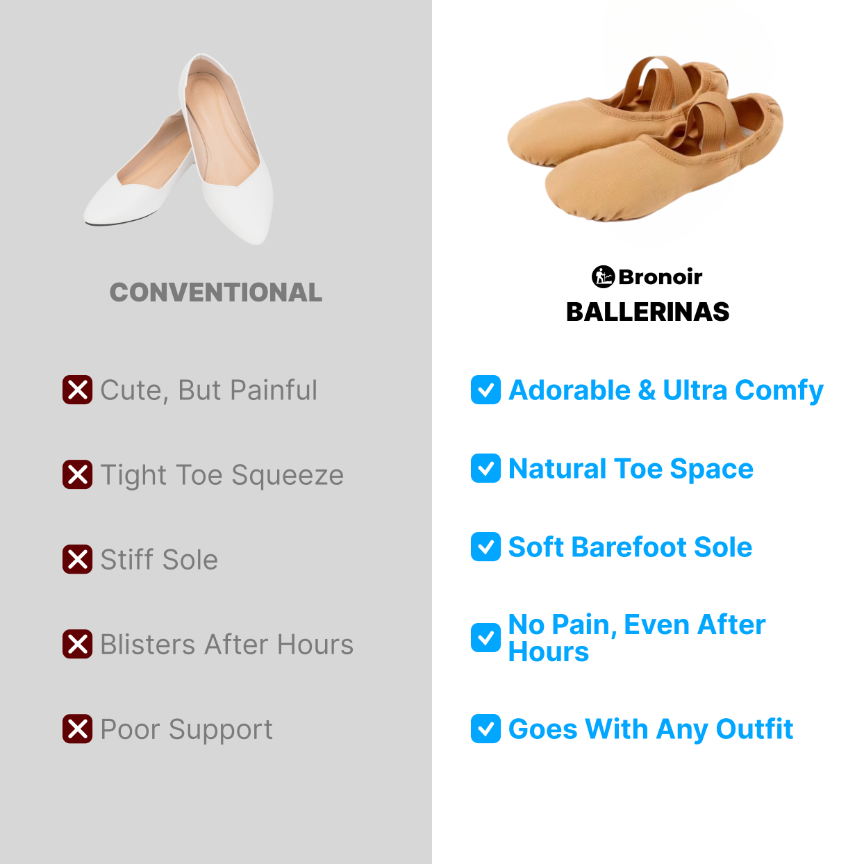 Bronoir Elina Step - Elegant & Supportive Ballerinas for Daily Comfort