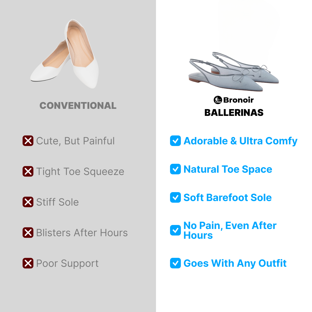Bronoir Kira Move - Elegant & Supportive Ballerinas for Daily Comfort