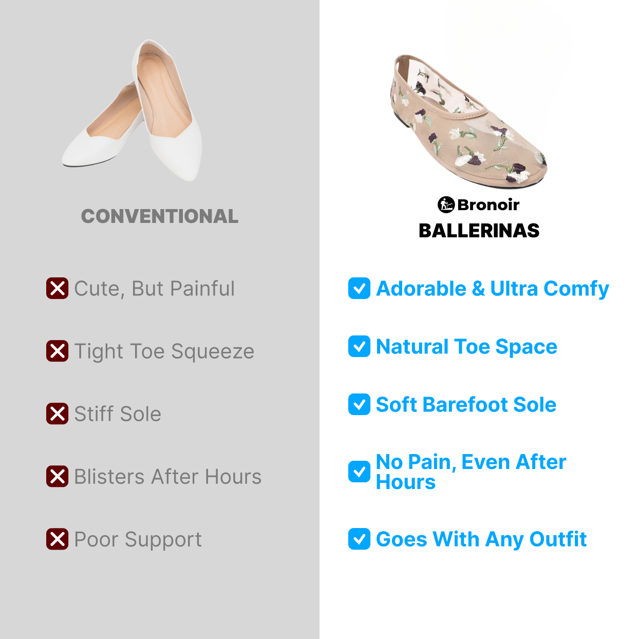Bronoir Vina Pearl - Elegant & Supportive Ballerinas for Daily Comfort