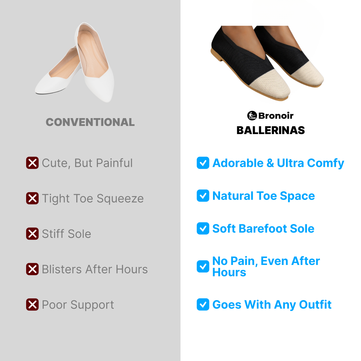 Bronoir Faye Belle - Elegant & Supportive Ballerinas for Daily Comfort