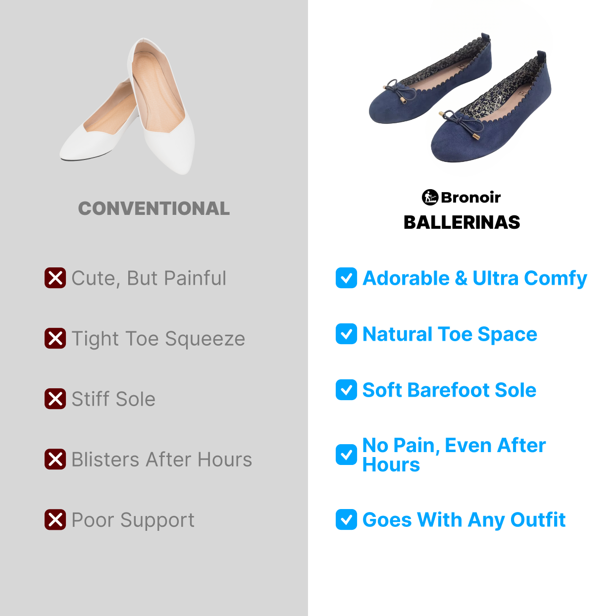 Bronoir Mara Bliss - Elegant & Supportive Ballerinas for Daily Comfort