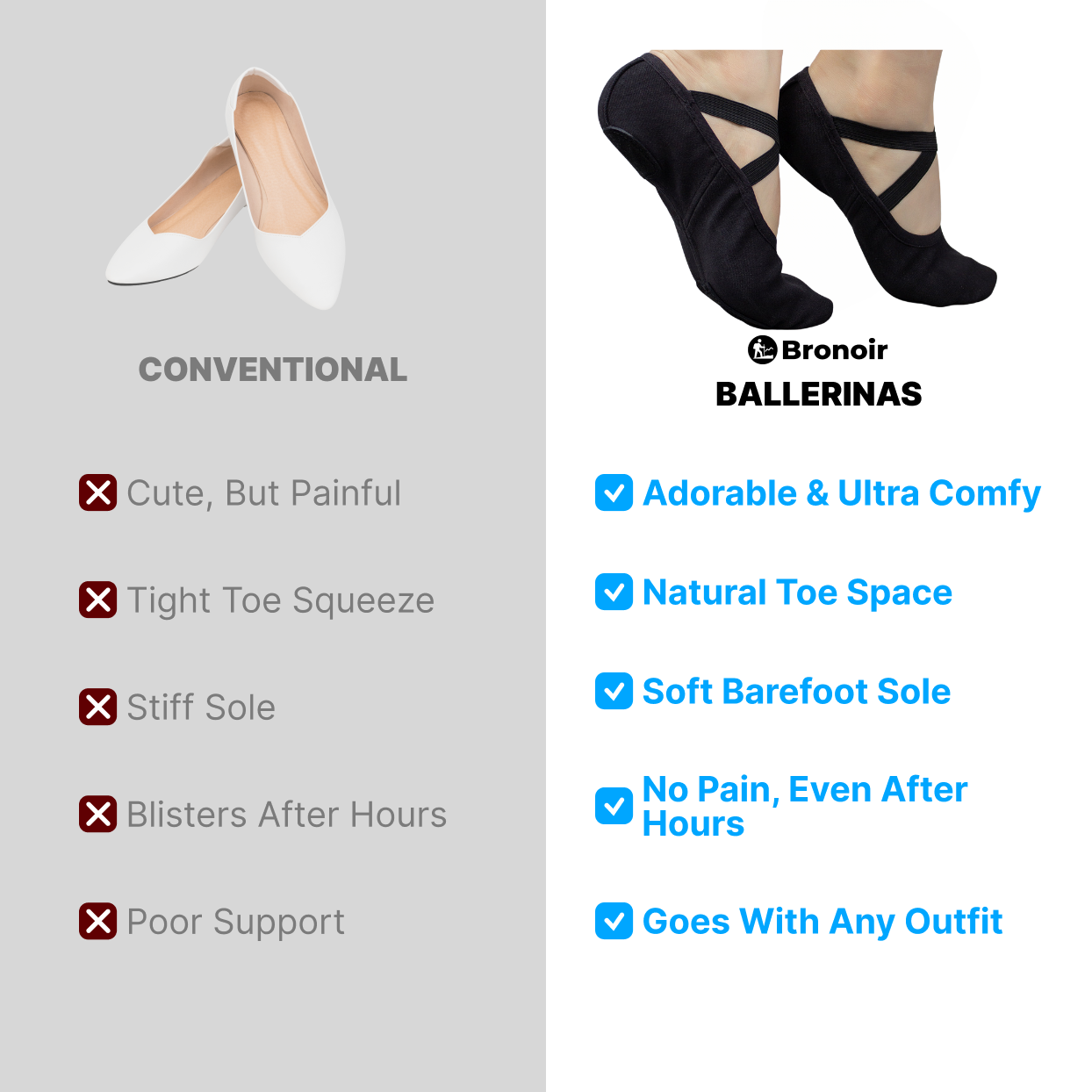 Bronoir Alina Feather - Elegant & Supportive Ballerinas for Daily Comfort