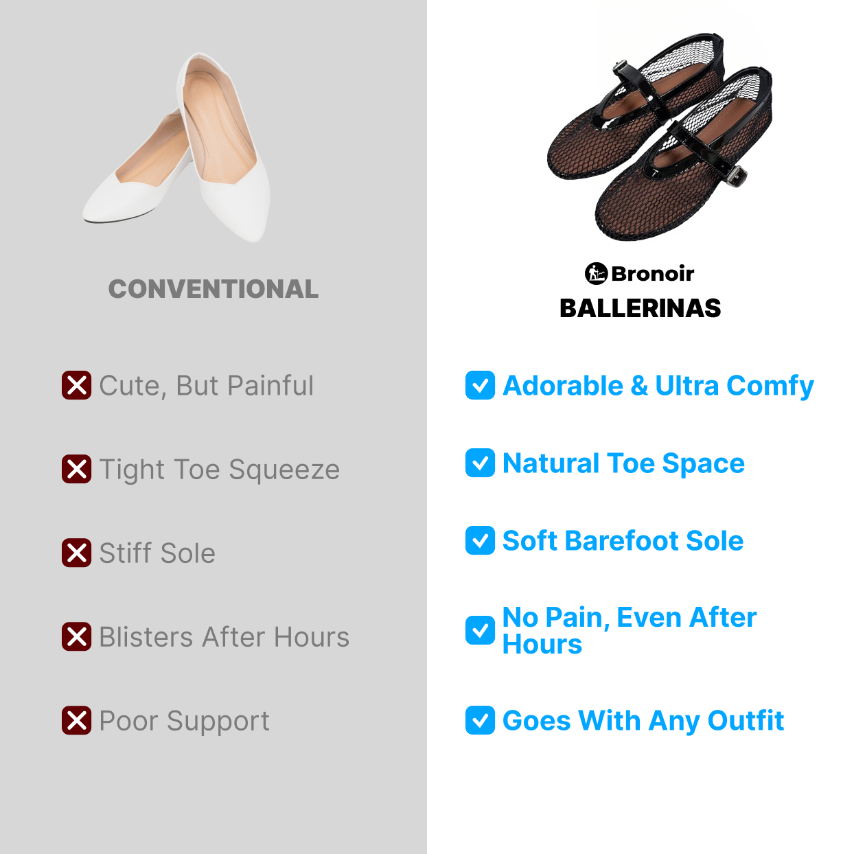 Bronoir Lara Belle - Elegant & Supportive Ballerinas for Daily Comfort