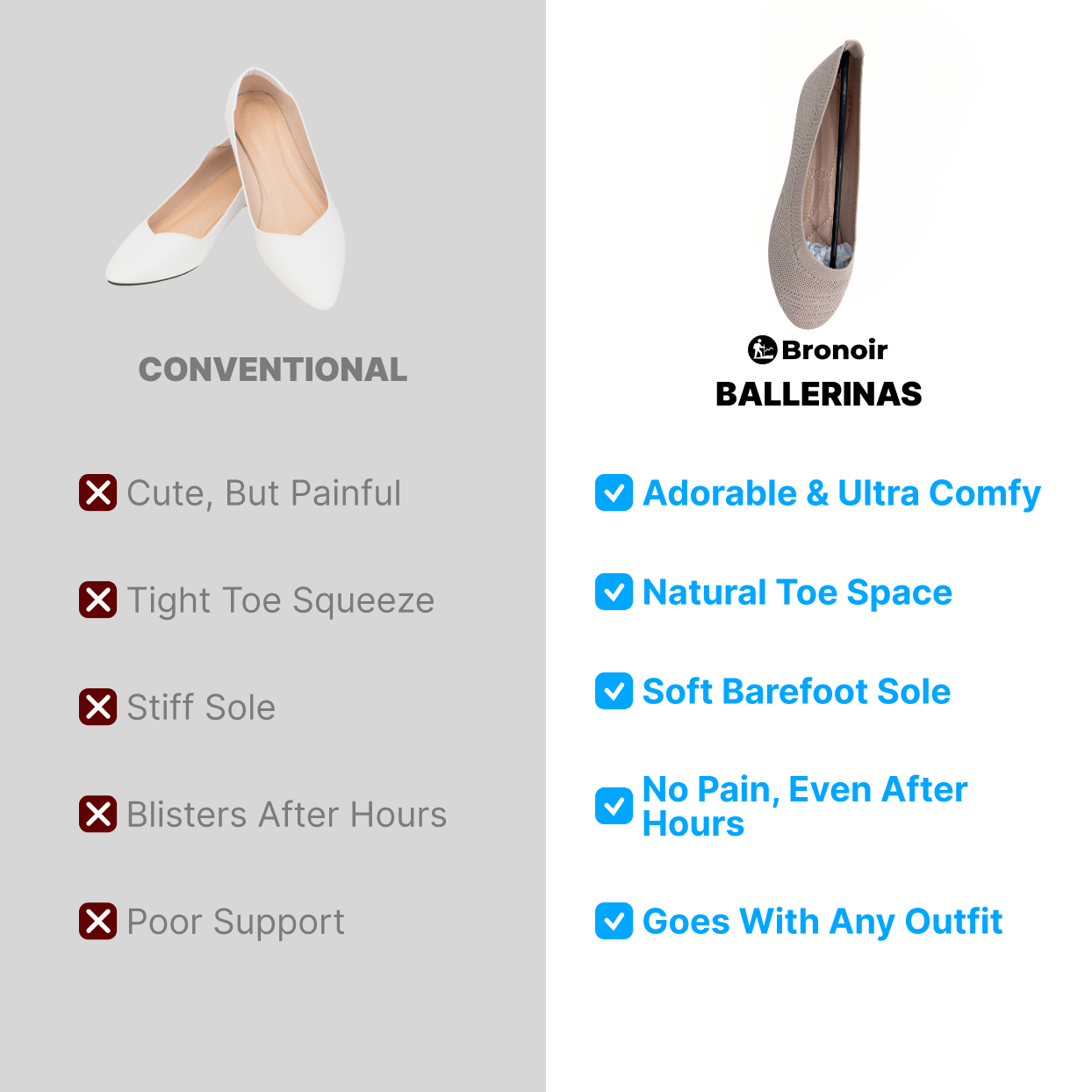 Bronoir Maya Breeze - Elegant & Supportive Ballerinas for Daily Comfort