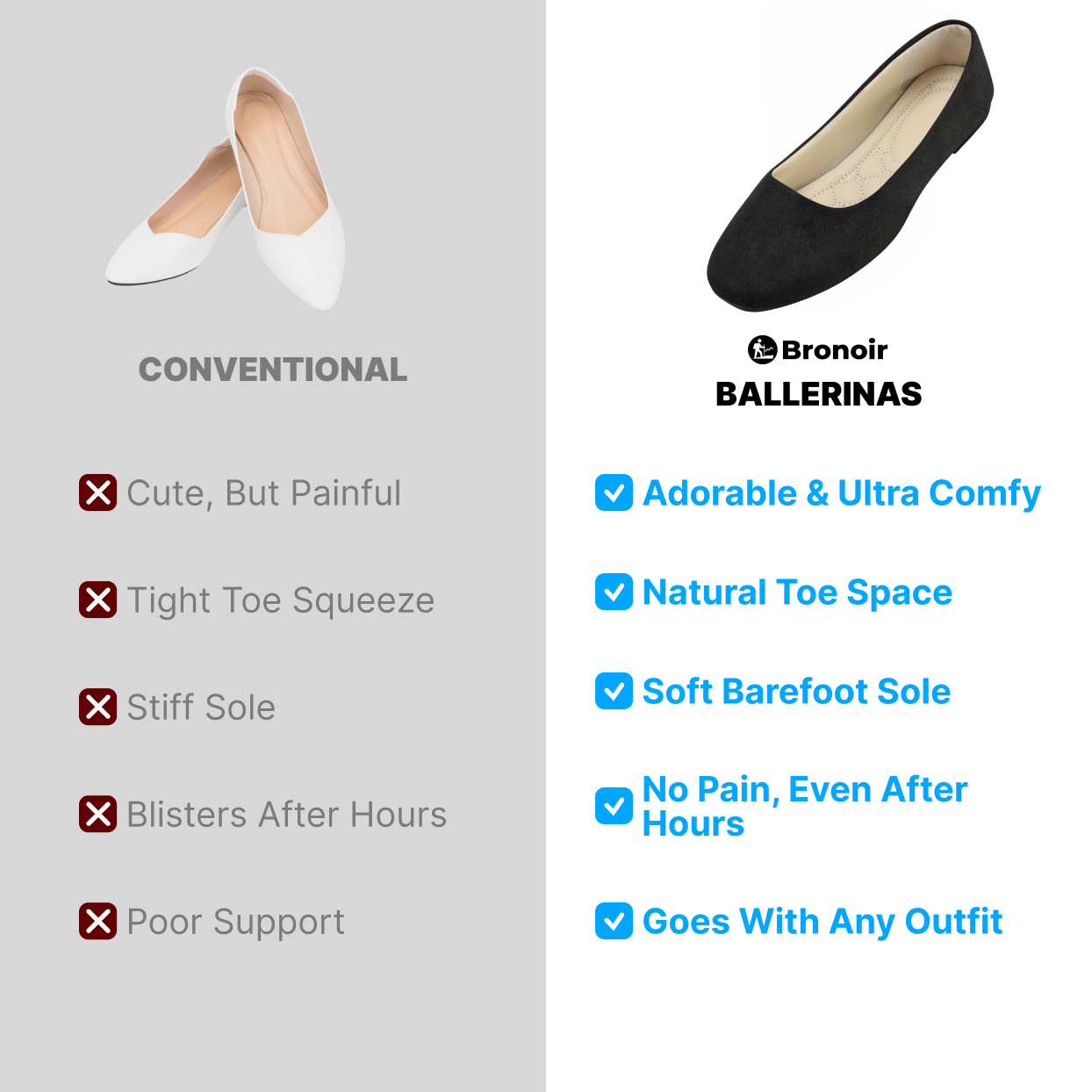Bronoir Rhea Step - Elegant & Supportive Ballerinas for Daily Comfort