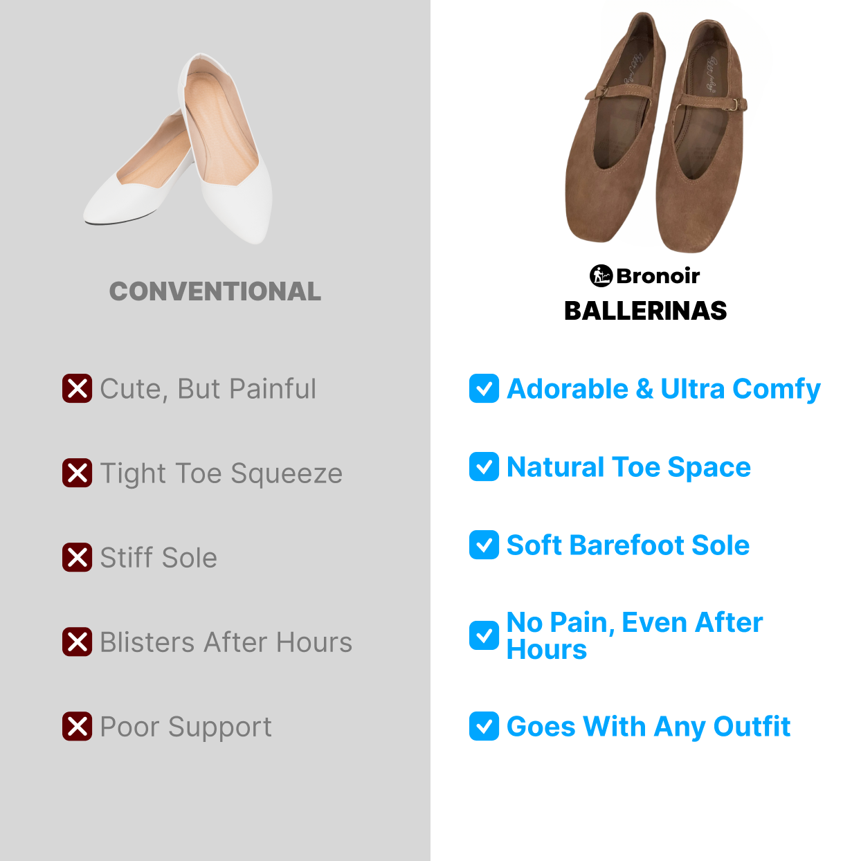 Bronoir Ruby Touch - Elegant & Supportive Ballerinas for Daily Comfort