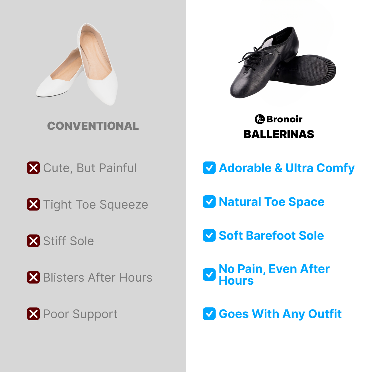 Bronoir Tessa Fit - Elegant & Supportive Ballerinas for Daily Comfort