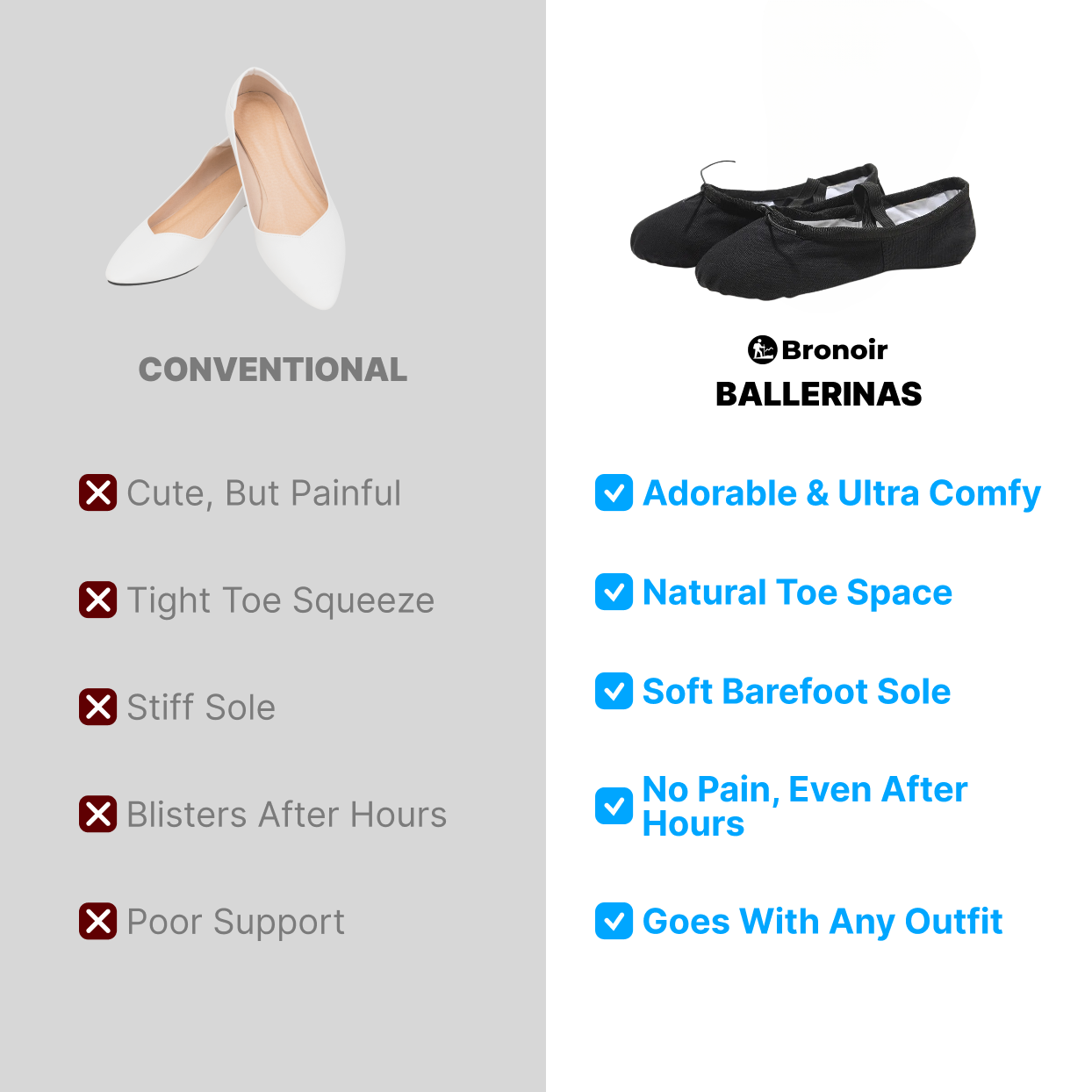 Bronoir Selma Move - Elegant & Supportive Ballerinas for Daily Comfort
