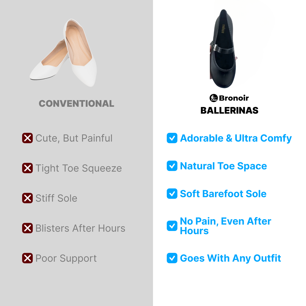 Bronoir Aura Light - Elegant & Supportive Ballerinas for Daily Comfort